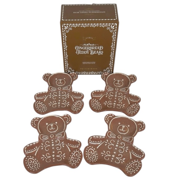 Pottery Barn Other - Pottery Barn Gingerbread Teddy Bear Stoneware Appetizer Plates Set of 4 New!
